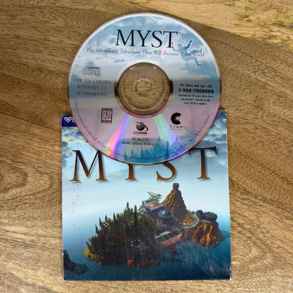 Myst PC Game Windows 95 3.1 RedOrb Broderbund Cyan Surreal Adventure CD-ROM